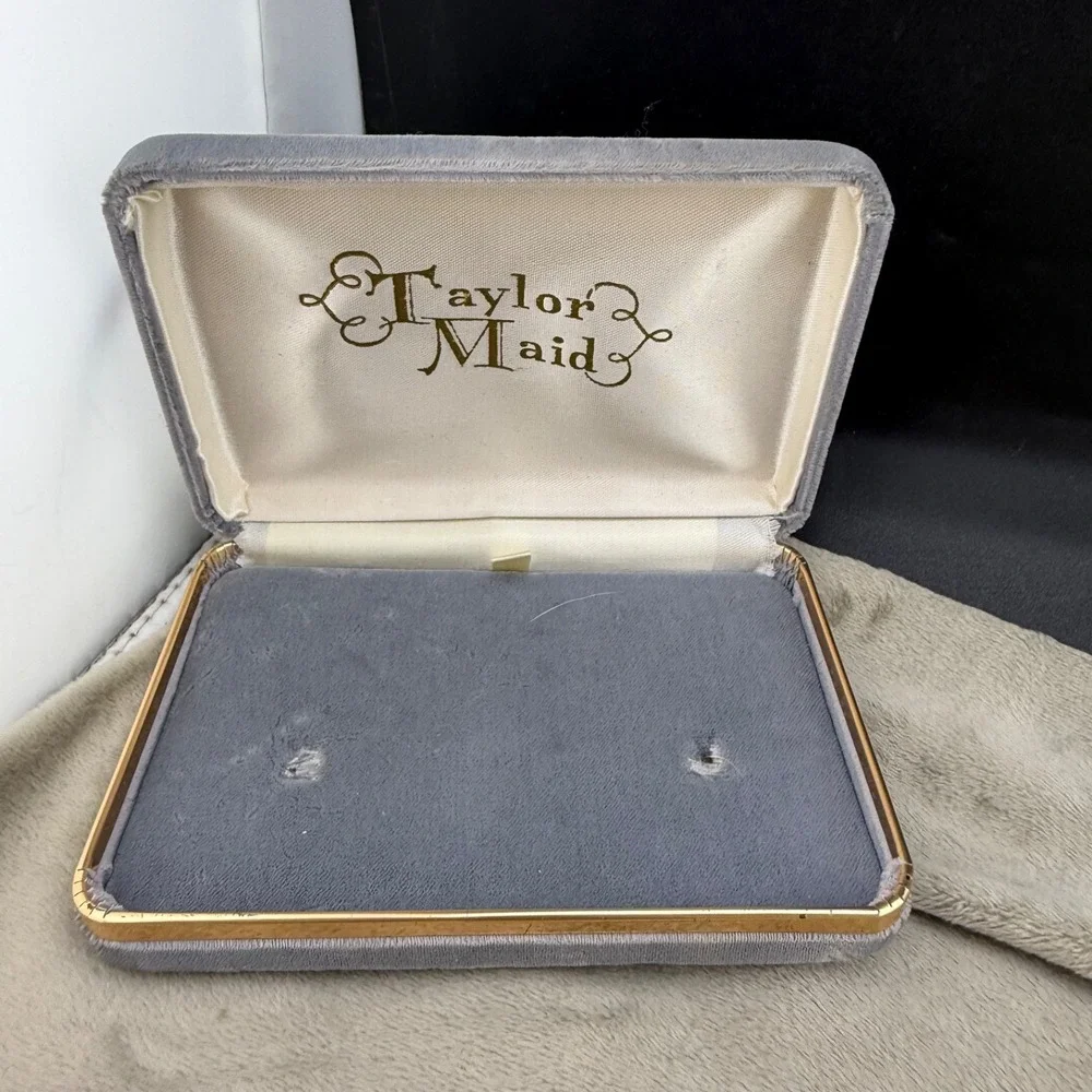 Vintage Taylor Maid Display Box Grey Velvet Gold‎ Trim Rectangular